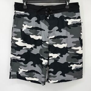Bass Pro Shops Swim Trunks Men M Black Camo Board Shorts 9 Inseam Mesh Lining